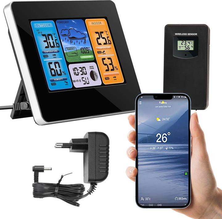 Casativo WLAN wireless weather station with outdoor sensor, colour display and clock