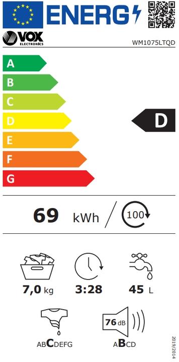 Label énergétique Vox WM1075-LTQD (7 kg, Gauche)