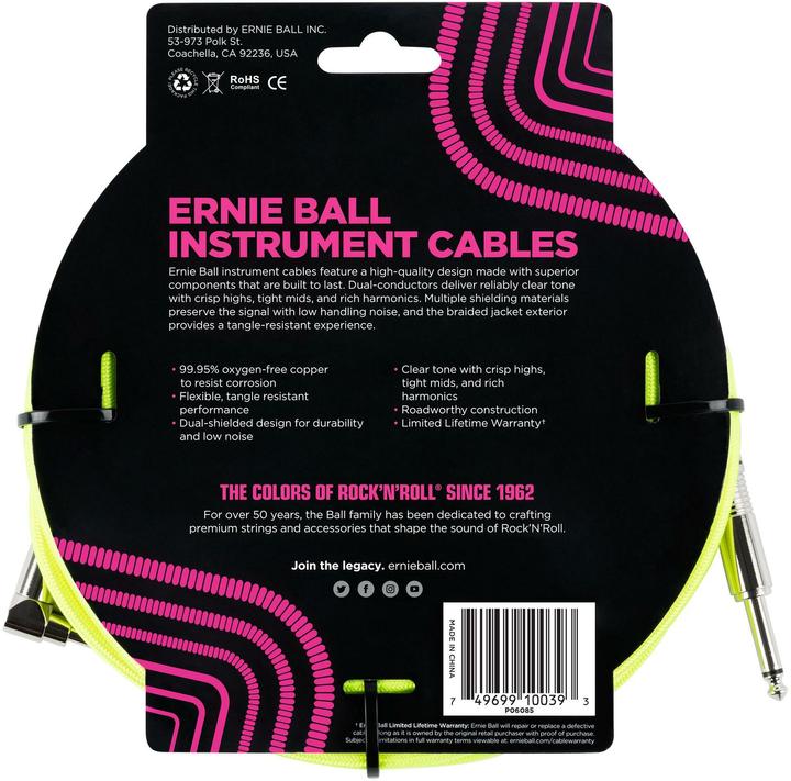 Actual product image Ernie Ball Instrument cable 6085 - 5.49 m, neon yellow, length: 5.49 (5.49 m)