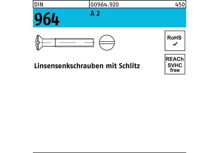 Immagine prodotto Vite a testa svasata con intaglio DIN 964 M 6 x 45 A 2 (50 Viti per pezzo)