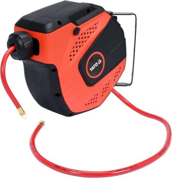 Yato Pneumatischer Druckluftschlauch Trommel 10m / 14m mit automatischer Aufrollvorrichtung Wand-Halter S (10 m)