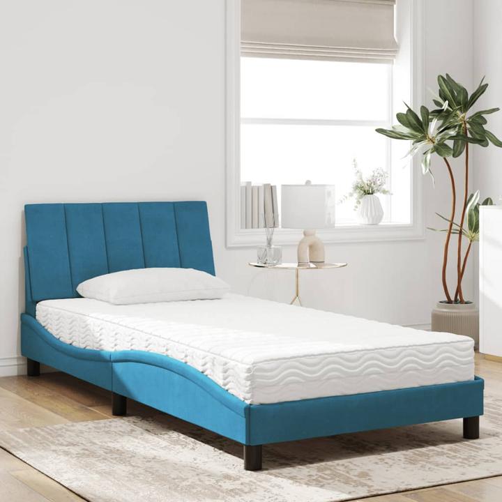 Produktbild VidaXL Bett Polsterbett Bettgestell Einzelbett mit Matratze Blau 100x200cm Samt (100 x 200 cm)