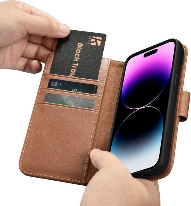 Produktbild iCarer Wallet Case 2 in1 Hülle iPhone 14 Pro max. Leder Flipcover Anti-RFID braun (WMI14220728-BN) (Apple iPhone 14 Pro Max)