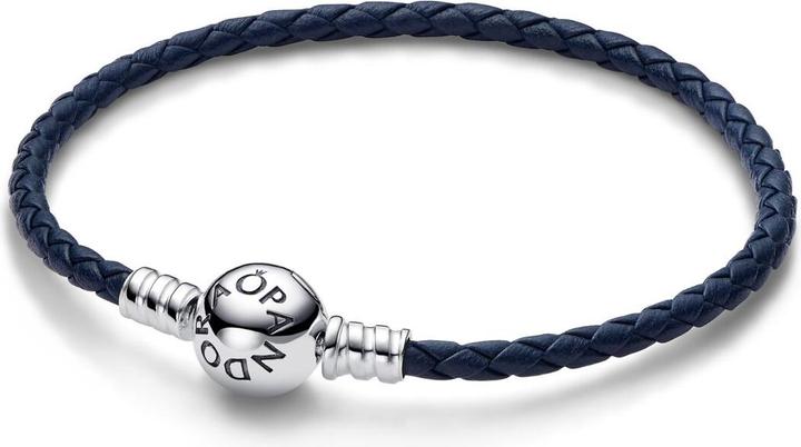 Produktbild Pandora Moments Blaues Geflochtenes Lederarmband mit Kugelverschluss (20.50 cm, Silber 925, Leder)