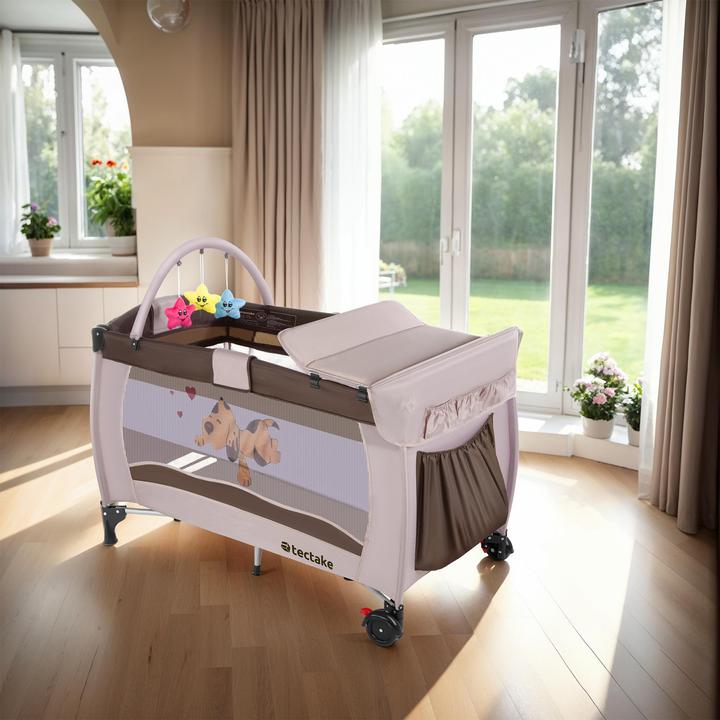 Produktbild tectake Kinderreisebett Hund mit Wickelauflage und Transporttasche