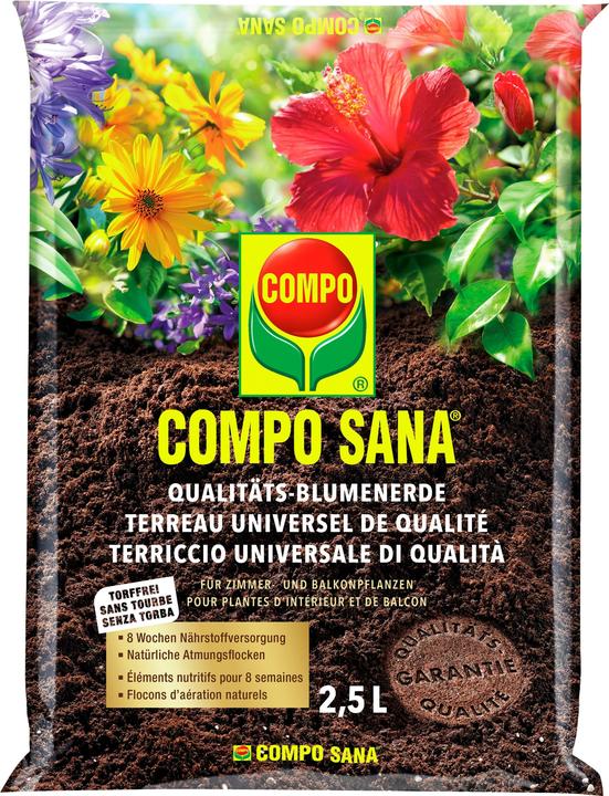 Compo SANA Qualitäts-Blumenerde - torffrei (2.50 l, Erde ohne Torf)