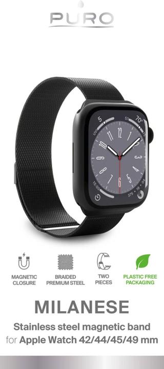Produktbild Puro Milanese Magnetic Band - Pasek ze stali nierdzewnej do Apple Watch 42/44/45/49 mm (czarny) (49 mm, 42 mm, 44 mm, 45 mm, Stainless Steel)