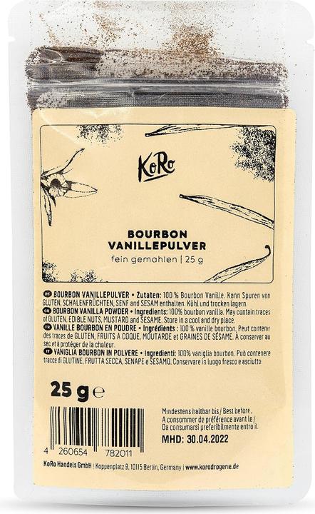 Nährwerte und Zutaten KoRo Bourbon Vanillepulver (25 g)
