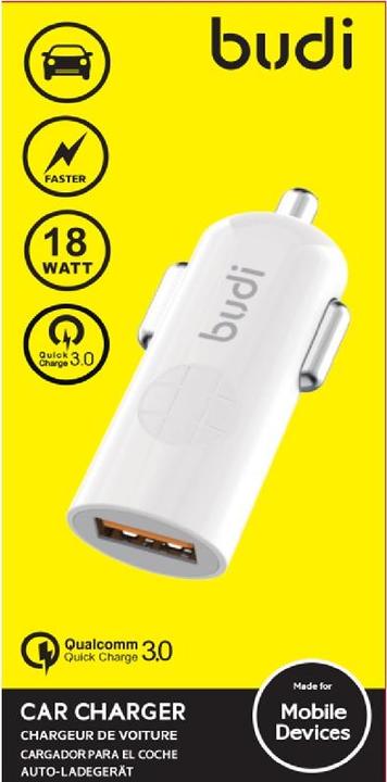 Actual product image Budi Ładowarka samochodowa USB, 18W, QC3.0 (Biały)
