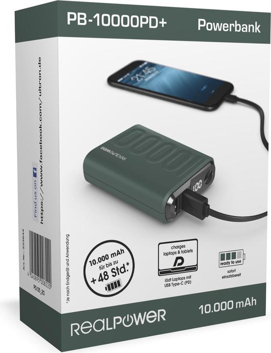 Produktbild RealPower Powerbank PB-10000 PD+ Midnight (10000 mAh)