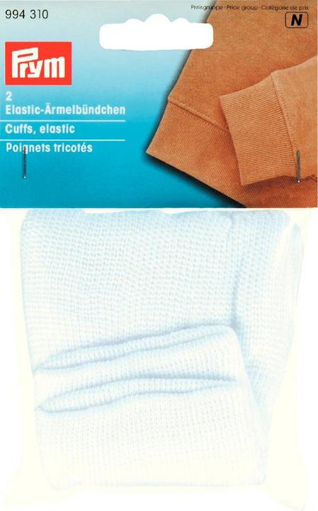 Actual product image Prym Elastic sleeve cuffs, white 9 cm, card 2 pcs.