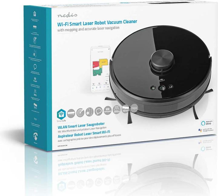 Produktbild Nedis WIFIVCL001CBK- Robotický Vysavač | Laserová navigace | Wi-Fi | Kapacita Sběrné Nádrže: 0.6 l (Saugwischroboter)