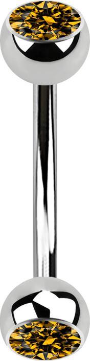Image du produit Star Piercing Banane argentée avec deux boules de cristal topaze (Acier chirurgical 316L)