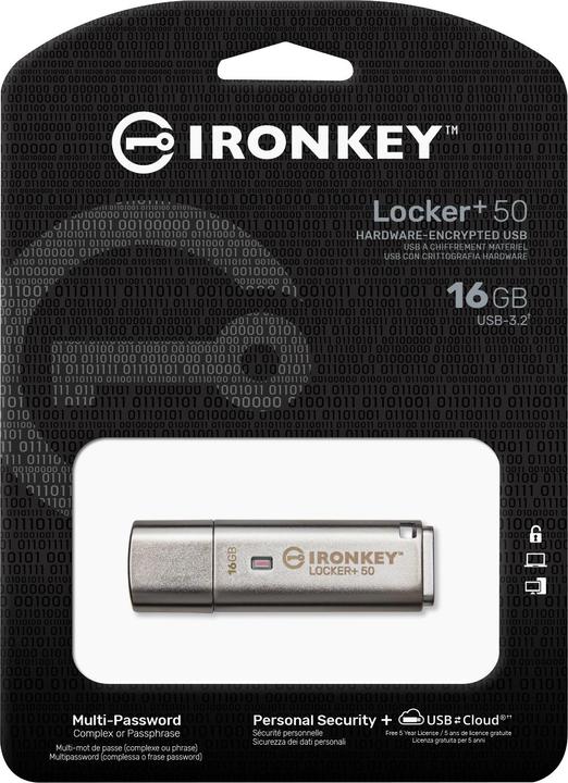 Image du produit Kingston IronKey Locker+ 50 (16 Go, USB 3.2, USB-A)