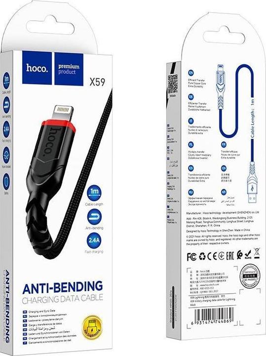 Actual product image Hoco USB-A to Lightning X59 Victory, 18W, 2A, 1m, black (1 m, USB 2.0)