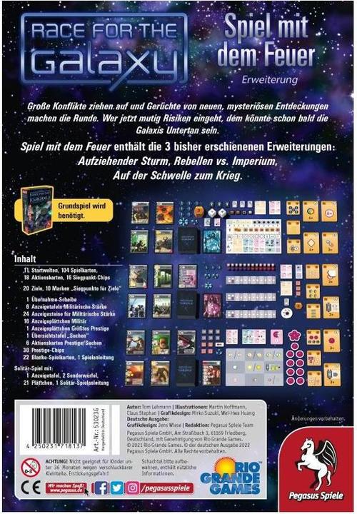 Immagine prodotto Pegasus 53023G - Race for the Galaxy: Playing with Fire, età 12+ (IT espansione 1-3) (Tedesco)