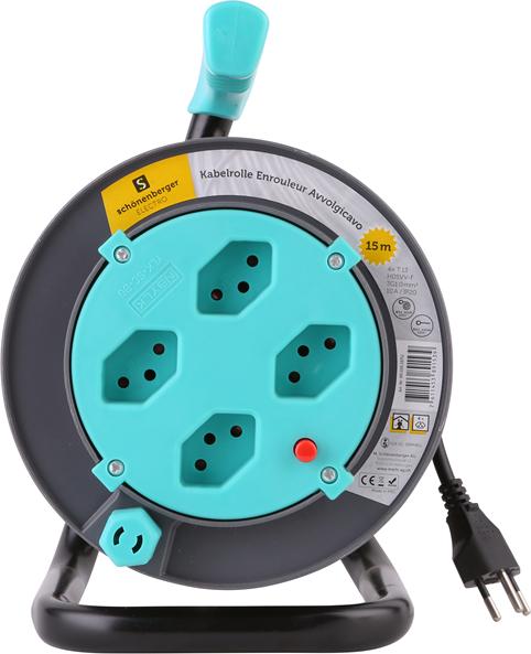 Produktbild Schönenberger Kabelrolle 4x T13 Steckdose (15 m, 1 mm²)
