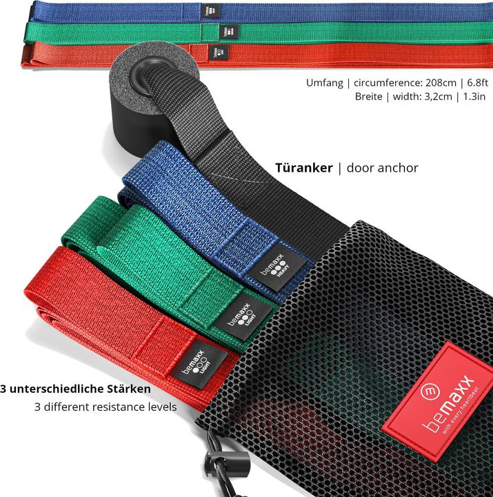 Actual product image BeMaxx Sports Pull-Up Band Textile, Set of 3 (Strong, Medium, Easy)