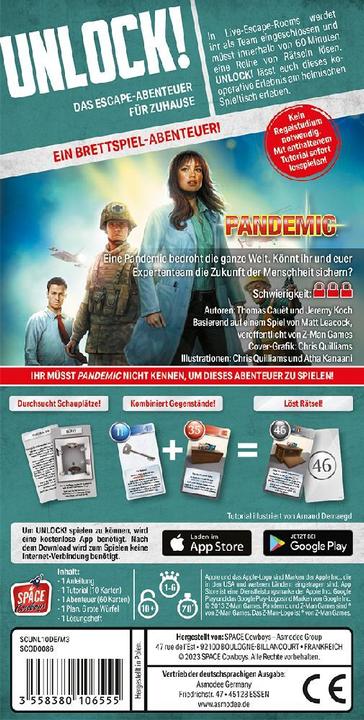 Actual product image Asmodée SCOD0086 - Unlock! Game Adventures: Pandemic (single scenario), for 1-6 players, from 10 years old (German)