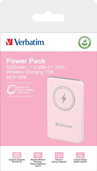 Immagine prodotto Verbatim POWER BANK 5000 ROSE (5000 mAh, 20 W, 18.50 Wh)
