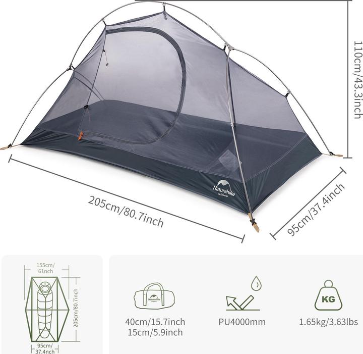 Produktbild Naturehike Cycling Ultralight 1PersonenZelt (Kuppelzelt, 1.70 kg, 1 Person)
