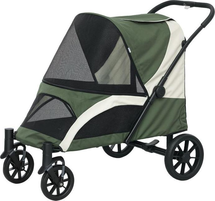 Immagine prodotto Swisshandel24 Hundewagen Hundebuggy klappbar für grosse Hunde & Katzen bis 30 kg Katzenbuggy, dunkelgrün (Gatto, Cane, Pieghevole)