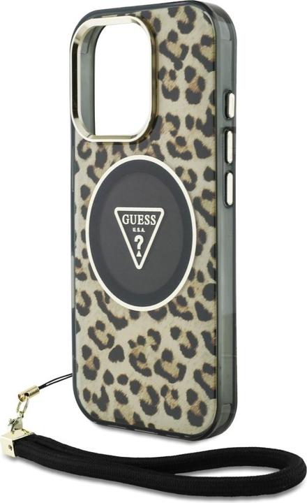 Produktbild Guess HC IML Leopard Triangle Cord Strap MagSafe Case for iPhone 16 Pro - Brown (Apple iPhone 16 Pro)