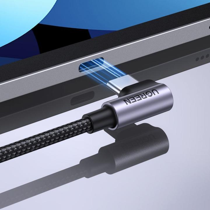 Image du produit Ugreen US255 Câble USB-C vers USB-C Elbow, 3A, 60W, 0.5m (Noir) (0.50 m, USB 2.0)