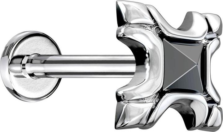 Image du produit Star Piercing Micro Labret femelle argenté bouclier tribal avec cristal noir (Laiton, Acier chirurgical 316L)