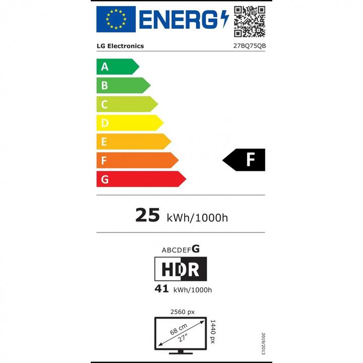 Label énergétique LG 27BQ75QB-B (2560 x 1440 pixels, 27")
