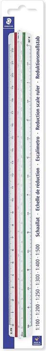 Image du produit Staedtler Règle triangulaire Mars 561 98-4BK, blanche en plastique, gorges colorées, graduation en relief (33 mm)