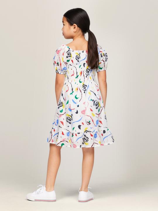 Produktbild Tommy Hilfiger ALLOVER PRINT SMOCKED DRESS Meisjes Jurk - White - Maat 12 (12)