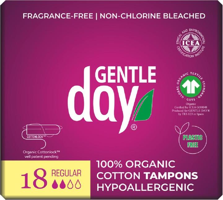 Produktbild Gentle Day Tampons mit 100 % ökologischer Baumwolle - reguläre 18 Stcs - sanfter Tag (18 x, Normal)