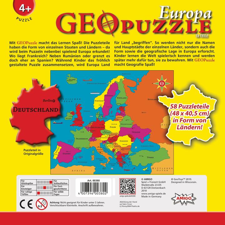 Actual product image Amigo GeoPuzzle Europa (58 pieces)