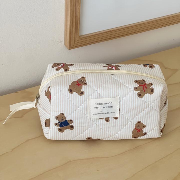 Actual product image Only-Bags.Store Cosy quilted teddy bear cosmetic bag - perfect for travelling or school - soft