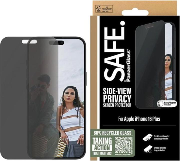 PanzerGlass SAFE. Privacy Screen Protector iPhone '24 6.7" Ultra-Wide Fit (1 Stück, Apple iPhone 16 Plus)