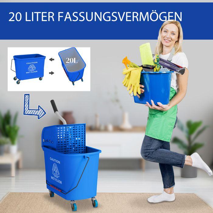 Actual product image Swisshandel24 Putzwagen Fahreimer Putzeimer 20 Liter Wischwagen mit Presse 2 Kammern Blau (1 pcs.)