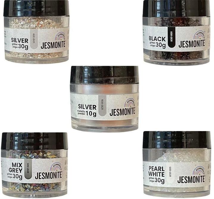 Immagine prodotto Jesmonite Pigmenti colorati argento 4 x 30 g di glitter, 1 x 25 g di polvere