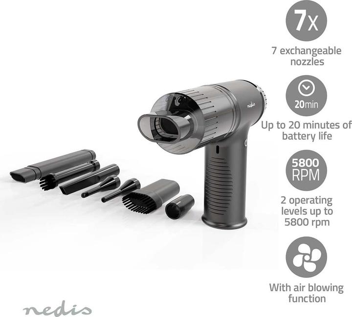 Immagine prodotto Nedis Handstaubsauger | Luftgebläse | 90 W | Wiederaufladbar | Nass / Trocken | Li-Ion | Schwarz