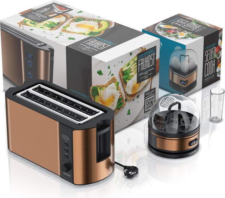 Image du produit Arendo Ensemble petit déjeuner, grille-pain 4 tranches avec dessus de pain et bain-marie pour 7 oeufs