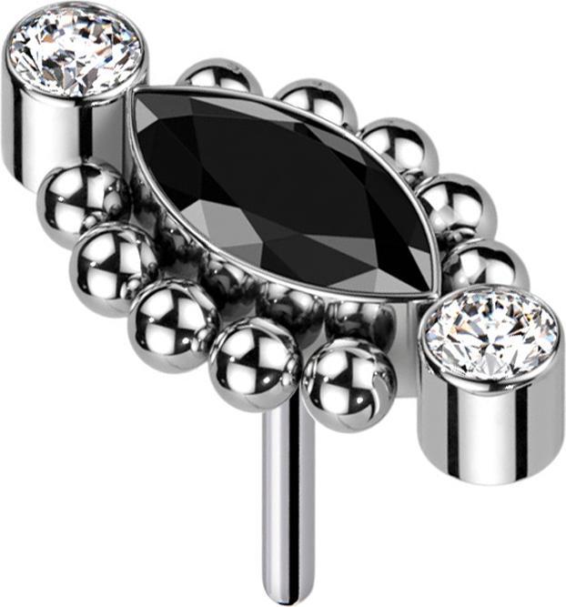 Produktbild Star Piercing Threadless zwei Kristalle silber zehn Kugeln Ovaler Kristall schwarz (ohne Messing, Titan G23)