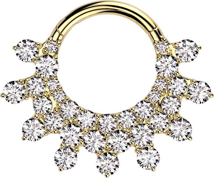 Image du produit Star Piercing Micro anneau segment pliable doré soleil cristaux argentés (Titane G23)