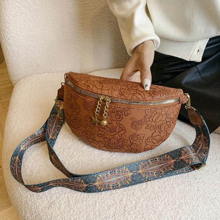 Produktbild Only-Bags.Store Retro Elegante Blumenmuster Crossbody Bag, klassisch strukturiert Ethnic Fancy Pack mit breitem
