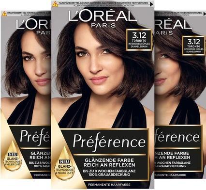 L'Oréal Paris L'Oréal, Paris Préférence, Haarfarbe, Toronto, 183 g (3.12 Intensives Kühles Dunkelbraun)