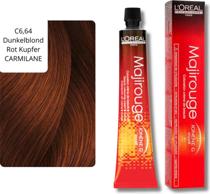 Produktbild L'Oréal Professionnel Majirouge (C6,64 Dunkelblond Rot Kupfer CARMILANE,6,64 Dunkelblond Rot Kupfer CARMILANE RUBILANE)