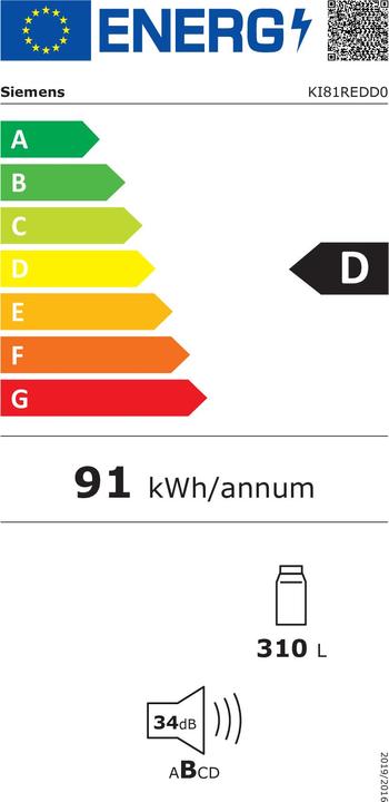 Etichetta energetica Siemens KI81REDD0 Frigorifero da incasso a porta fissa bianco (310 l)