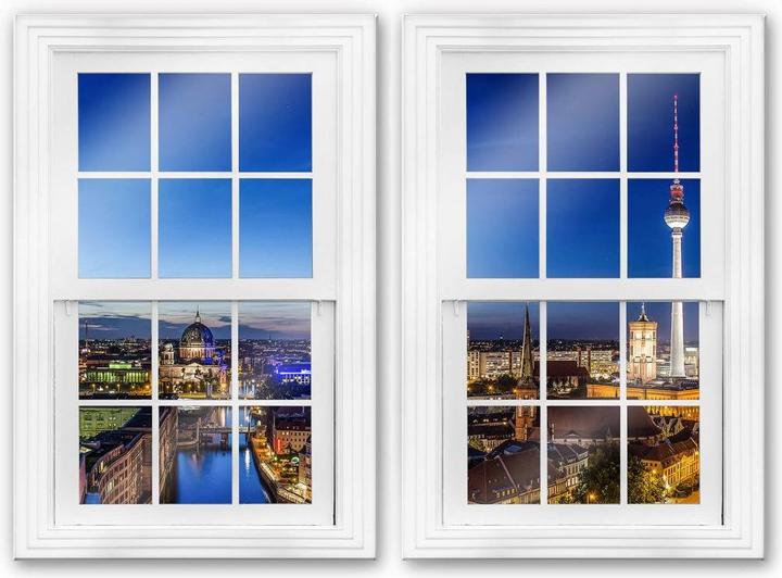 Image du produit Trenddeko 3D double fenêtre en 2 parties - Panorama de Berlin (40 x 60 cm)