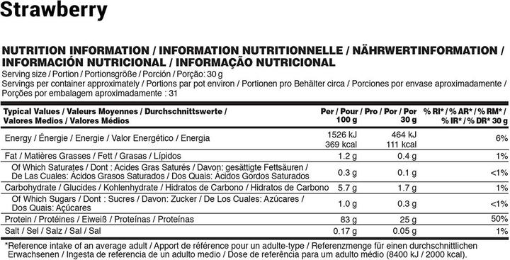 Nährwerte und Zutaten Optimum Nutrition Gold Standard Isolate (Erdbeere, 1 Stk., 930 g)