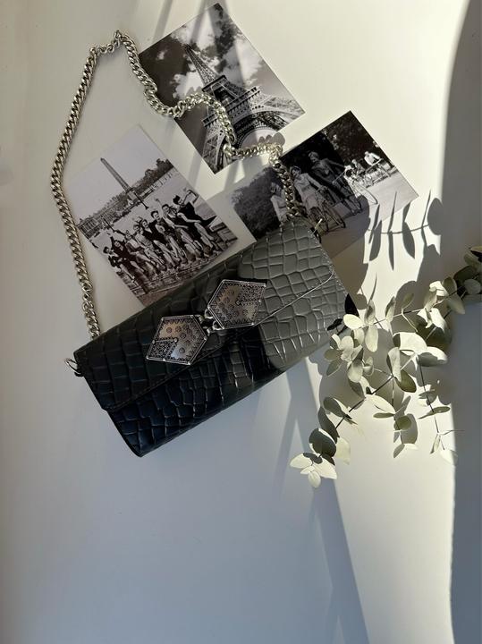 Immagine prodotto Only-Bags.Store Borsa in pelle grigia, piccola borsa in pelle, busta in pelle, pelle pieno fiore, regalo per lei