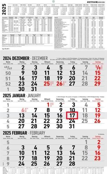 Produktbild 3-Monatskalender 2025, 30x48,8cm, Bürokalender mit Jahresübersicht, Datumsschieber (30 x 48 cm, Deutsch)